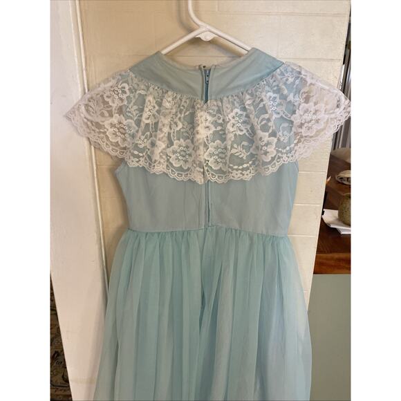 Vintage Girls 8 JC Penny Blue Lace Maxi Dress Long Gown USA Retro - Picture 7 of 15